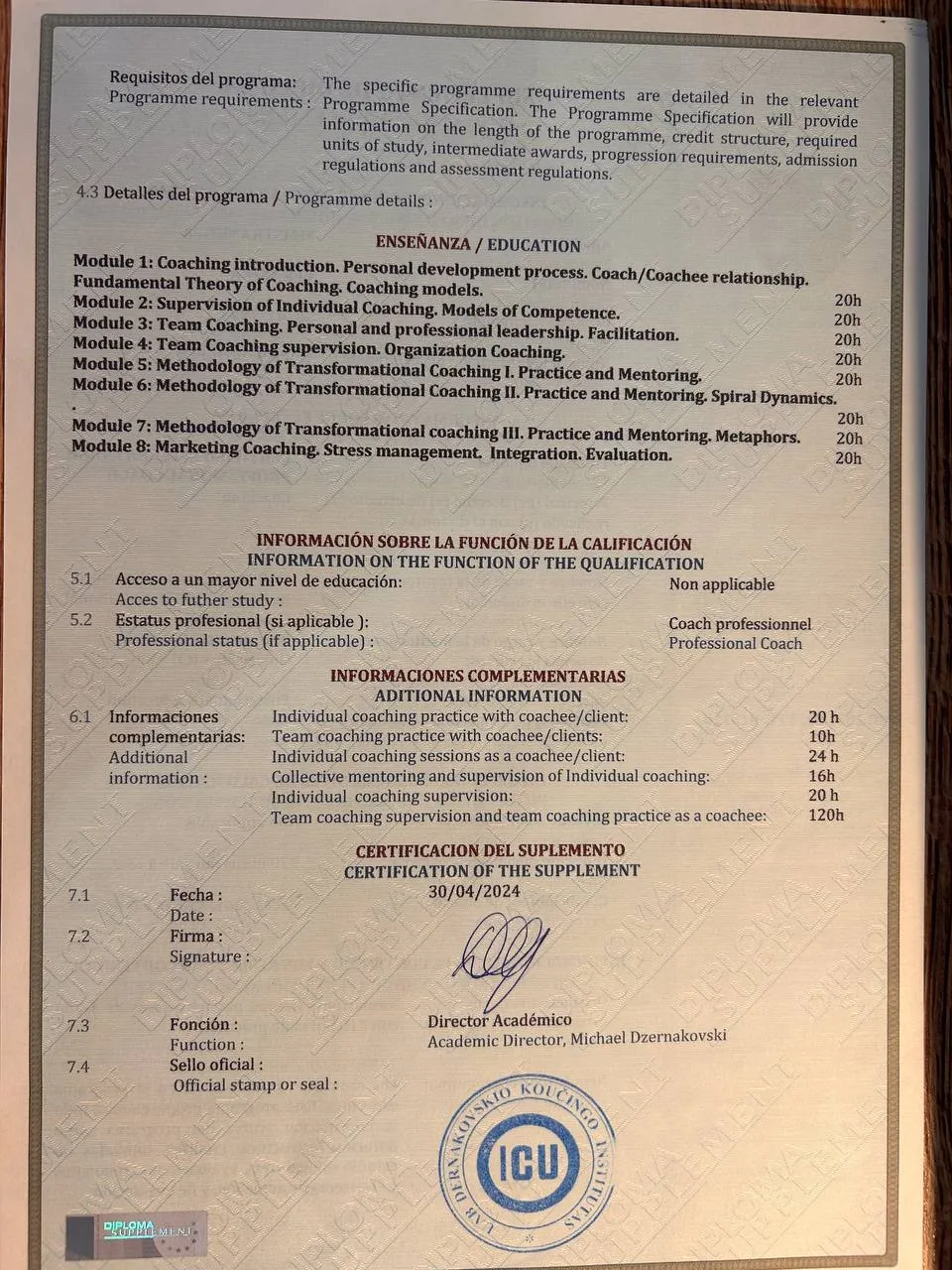 Сертификат Professional Coach ICU — лист 3